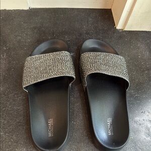 Michael Kors Black Sandals with Silver Accents